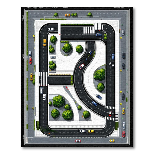 Black-and-White Road Map Playful Rug(Gray)