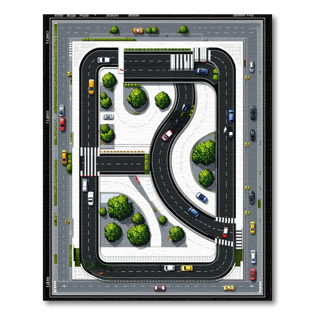 Black-and-White Road Map Playful Rug(Gray)