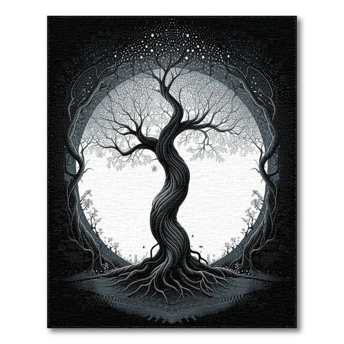 Black-and-white Twisted Tree Mystical Rug(Black)