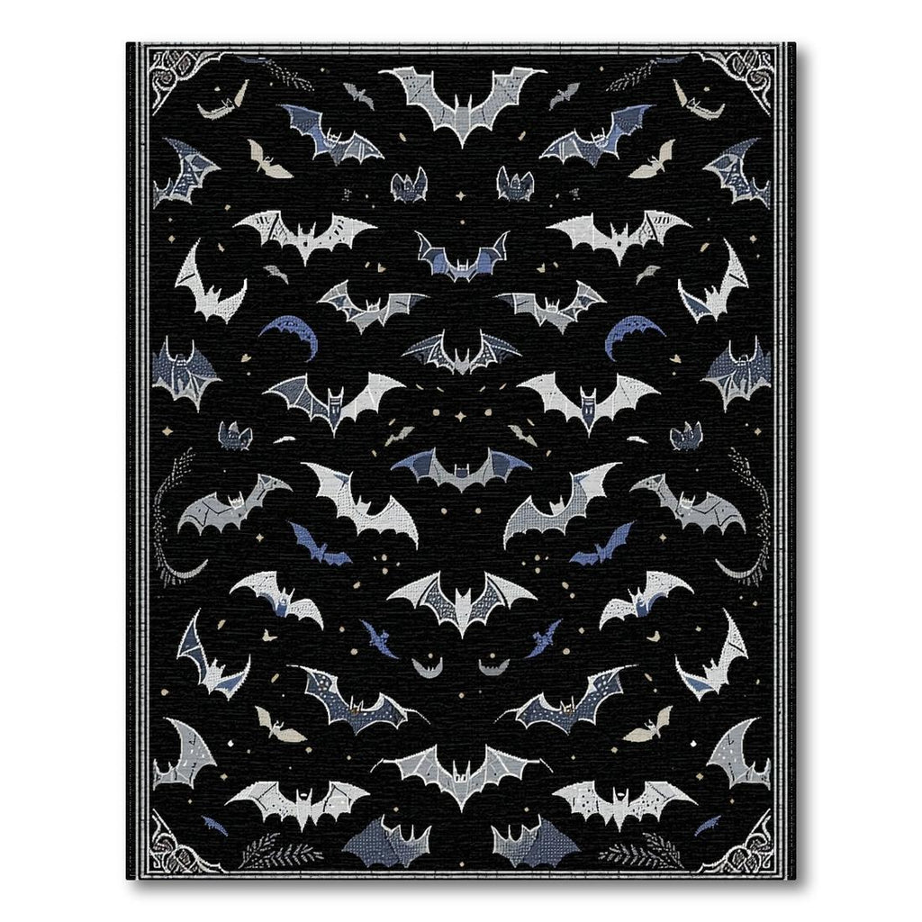 Black Bat-Patterned Mysterious Rug(Black)