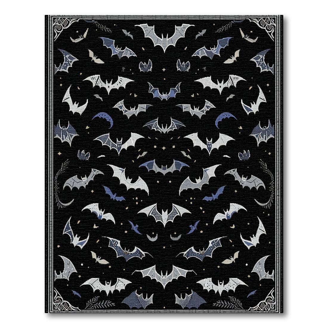 Black Bat-Patterned Mysterious Rug(Black)