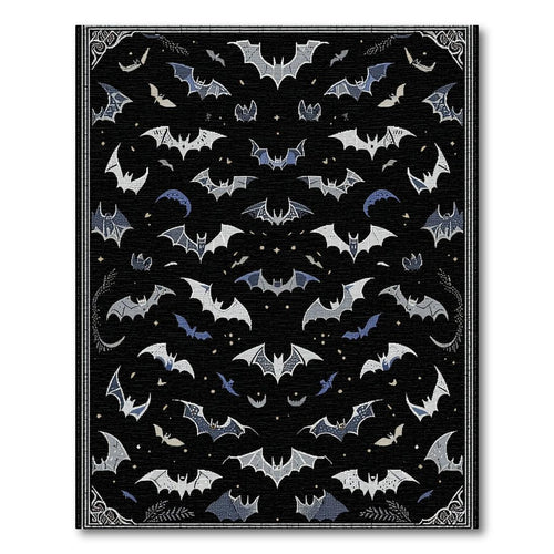 Black Bat-Patterned Mysterious Rug(Black)