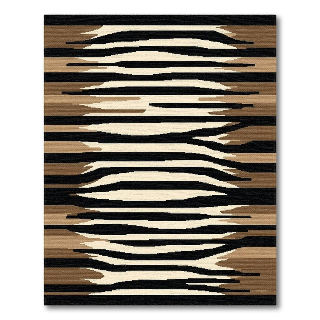 Black Beige Brown Wavy Striped Modern Rug