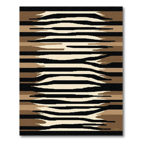 Black Beige Brown Wavy Striped Modern Rug
