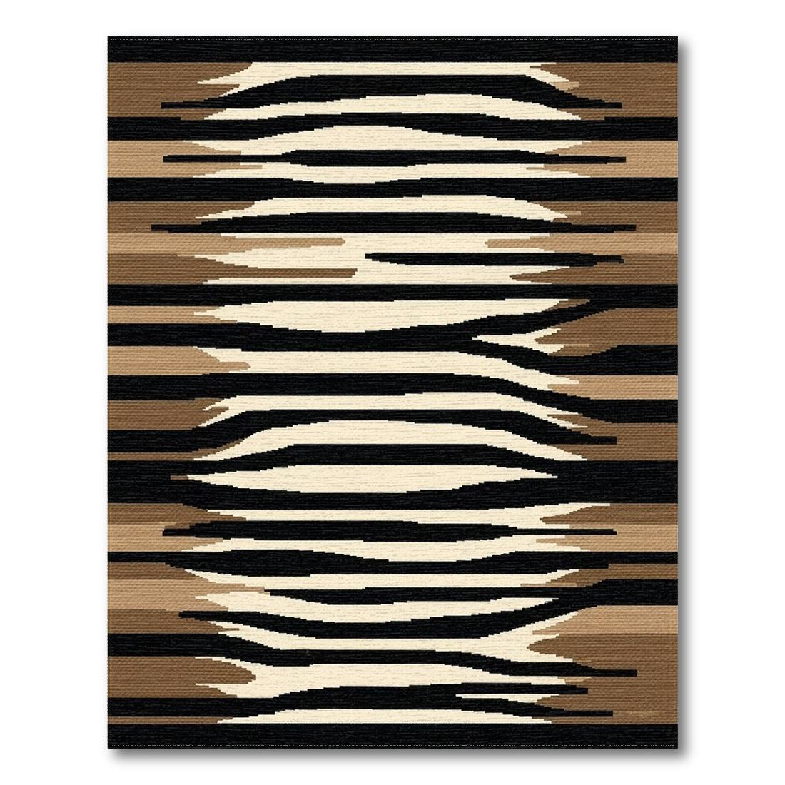 Black Beige Brown Wavy Striped Modern Rug
