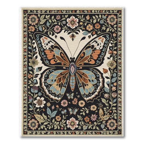 Black Butterfly Floral Whimsical Rug(Black)