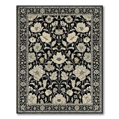 Black Floral Elegant Rug(Black)
