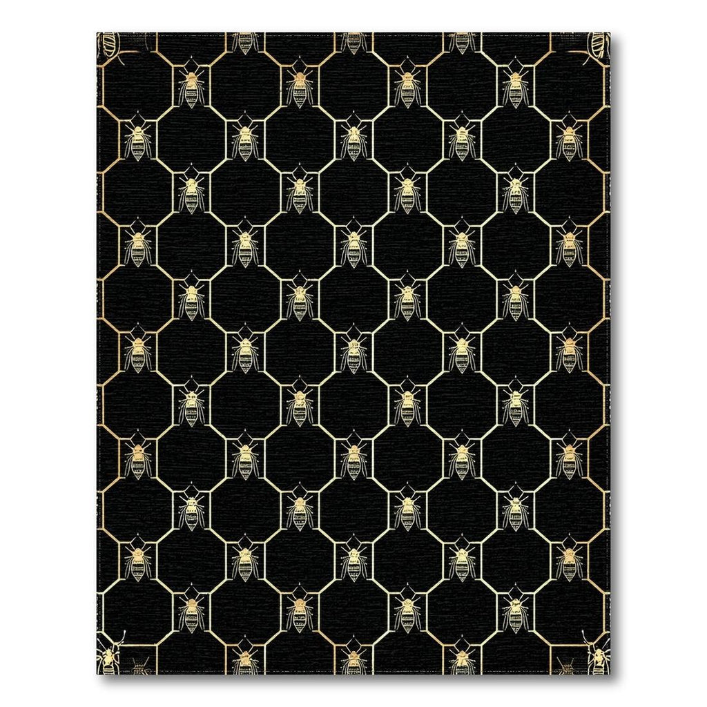 Black Gold Honeycomb Bee Elegant Rug(Black)