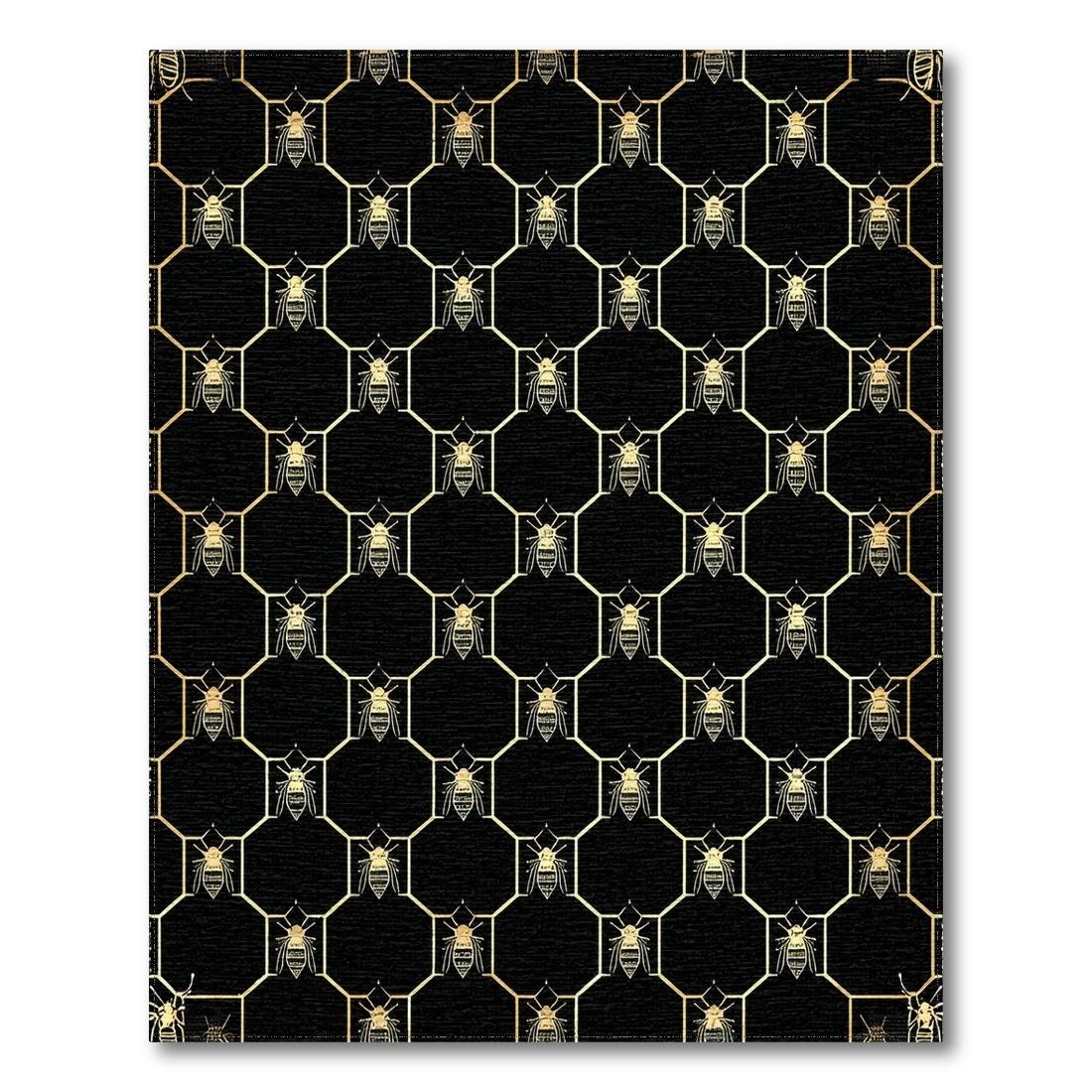 Black Gold Honeycomb Bee Elegant Rug(Black)