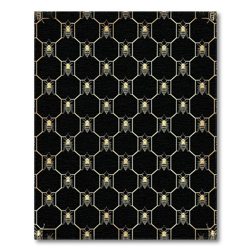Black Gold Honeycomb Bee Elegant Rug(Black)
