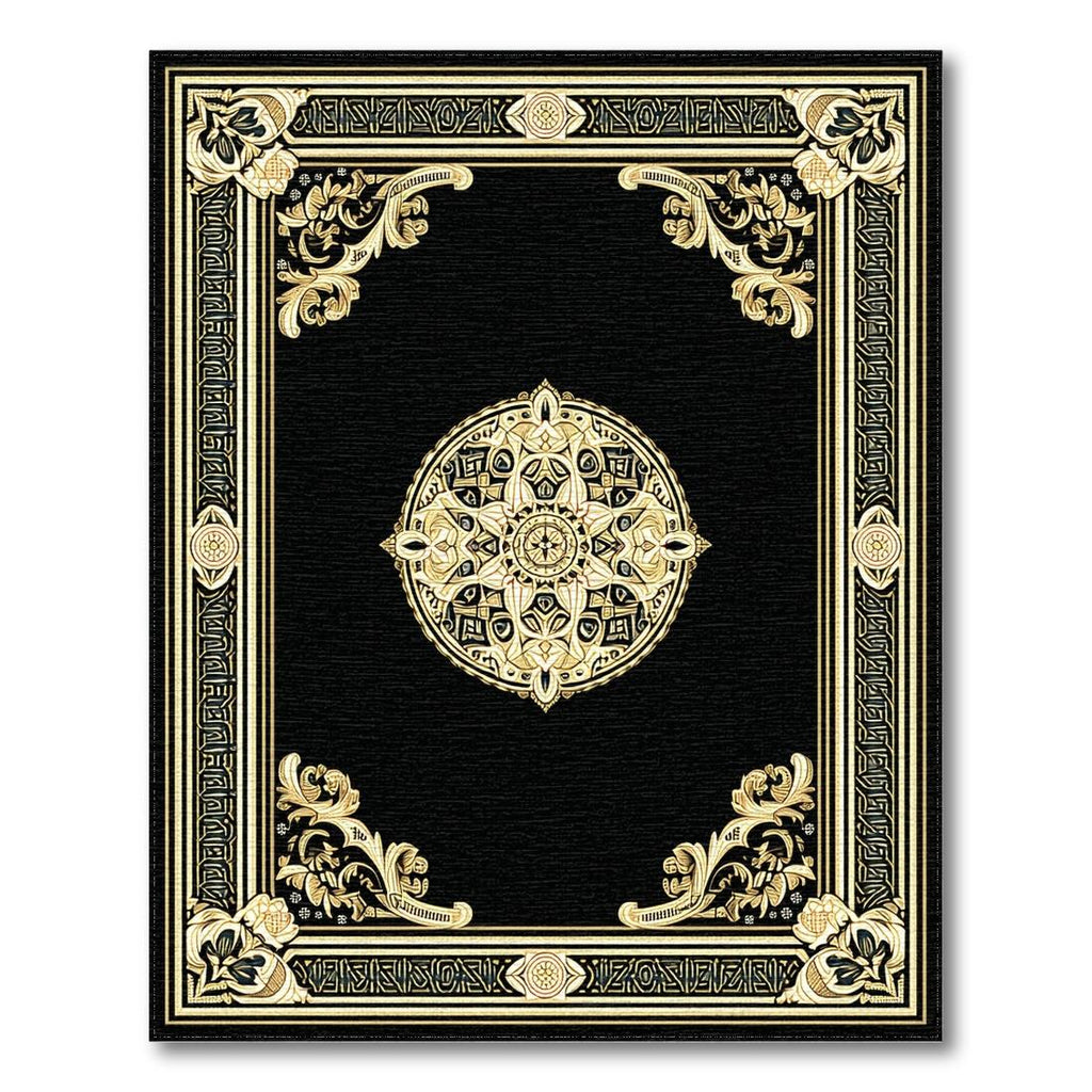 Black Gold Intricate Medallion Sophisticated Rug(Black)