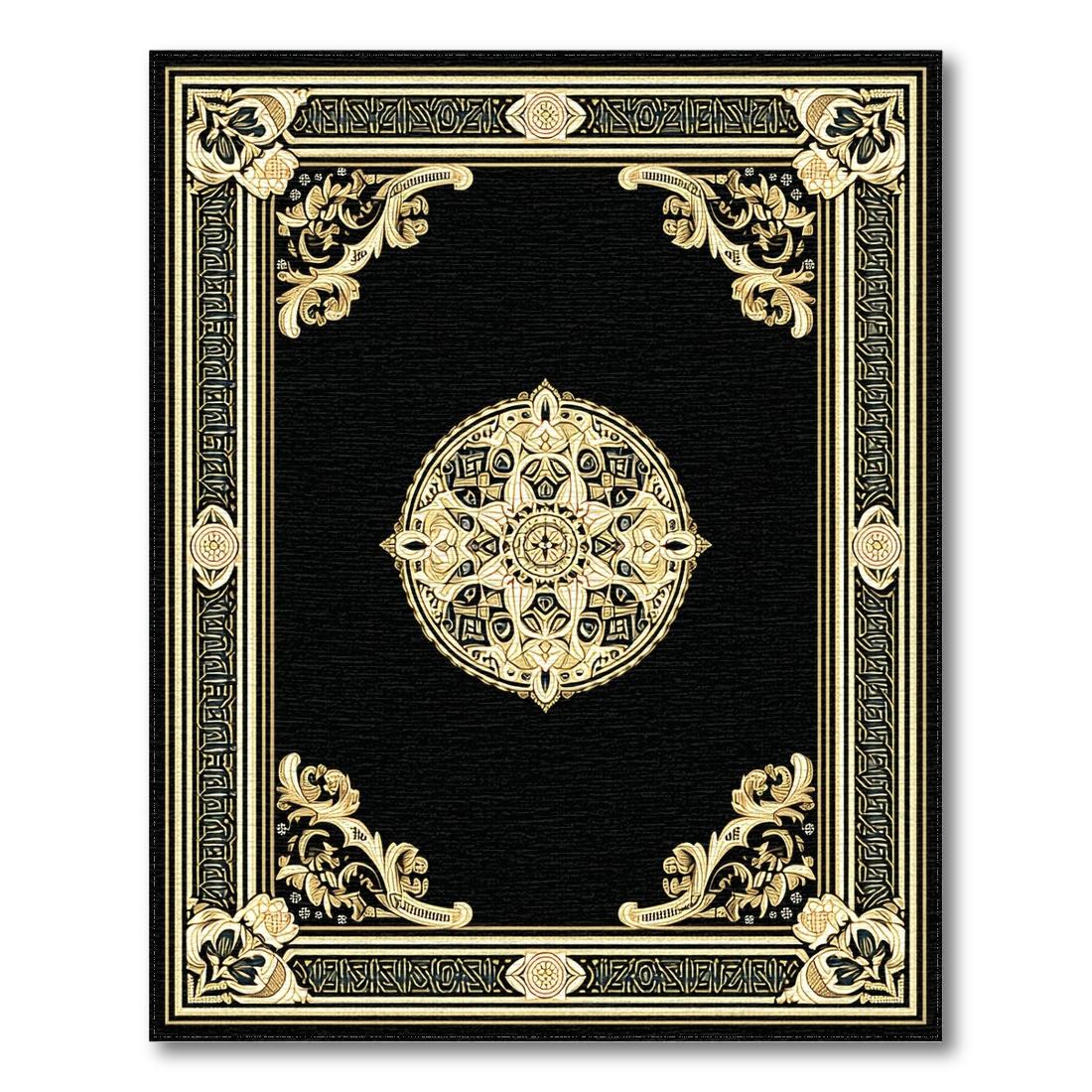 Black Gold Intricate Medallion Sophisticated Rug(Black)