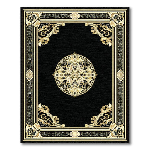 Black Gold Intricate Medallion Sophisticated Rug(Black)