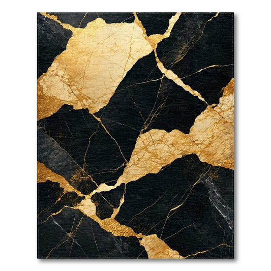 Black & Gold Marbled Luxurious Rug(Black)