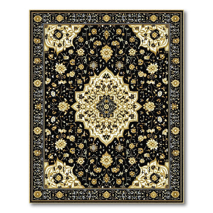 Black & Gold Ornate Elegant Rug(Black)