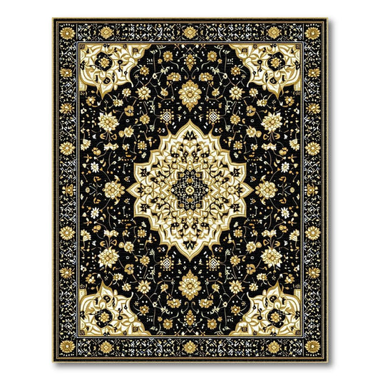 Black & Gold Ornate Elegant Rug(Black)