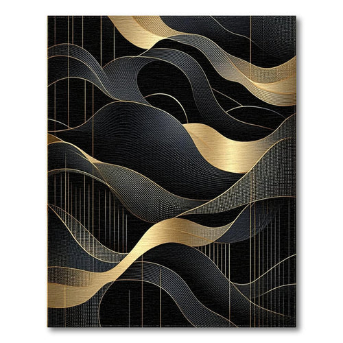 Black Gold Wave Pattern Luxurious Rug