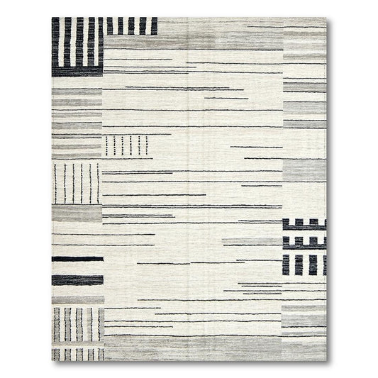 Black Gray Geometric Modern Rug(Black)