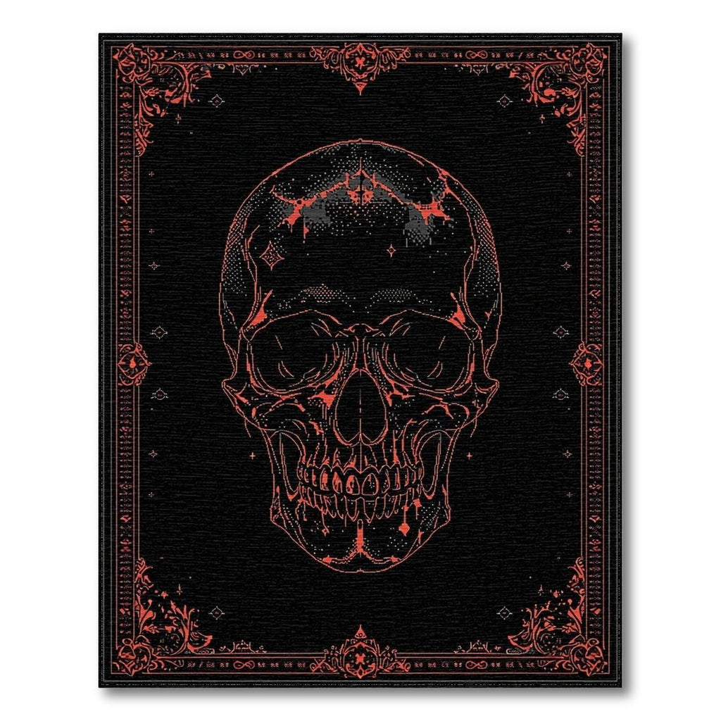 Black & Red Ornate Skull Moody Rug(Black)