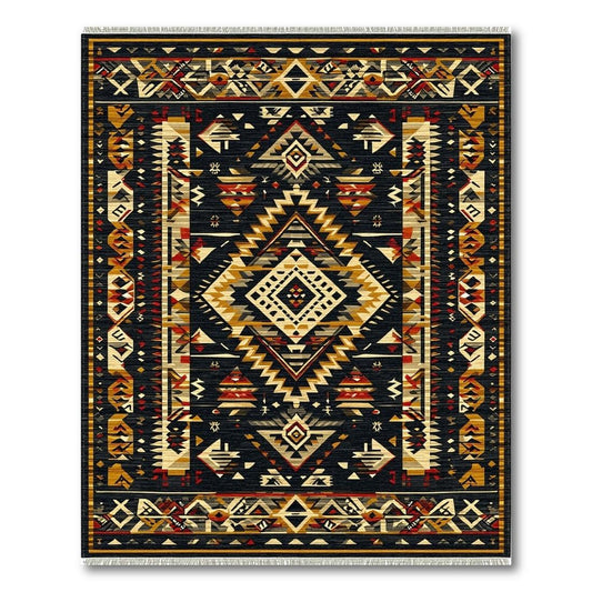 Black & Tan Southwestern Geometric Rug(Black)