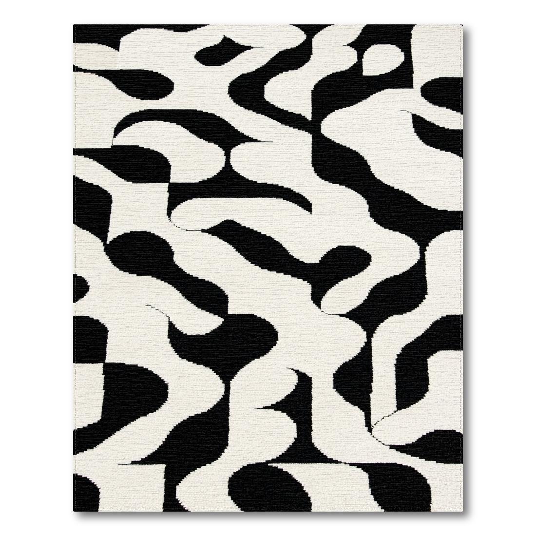 Black & White Abstract Modern Rug(Beige)