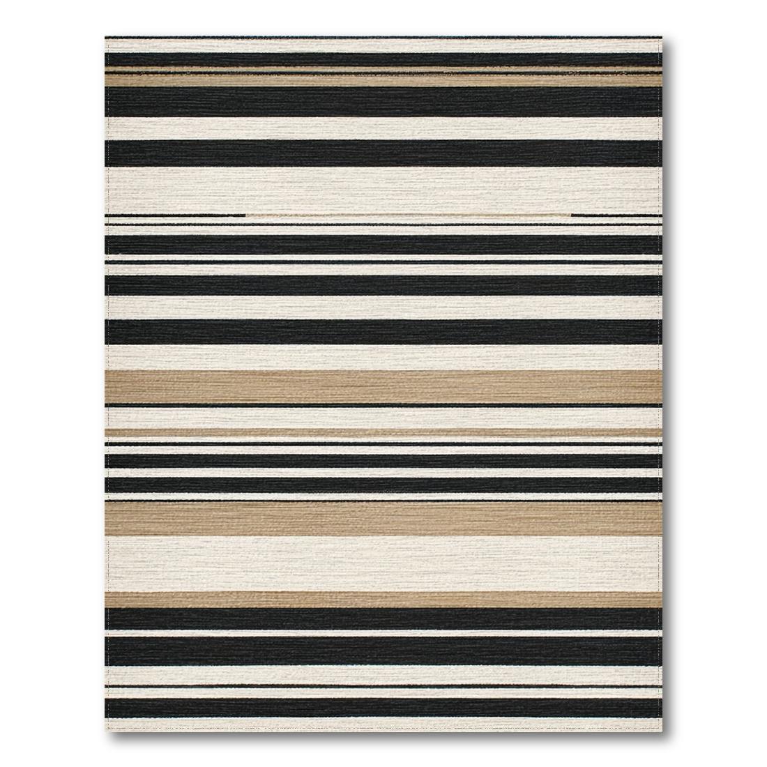 Black White Beige Striped Modern Rug(Beige)