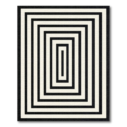 Black & White Concentric Minimalist Rug(Black)