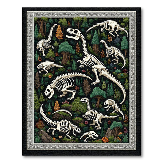 Black & White Dinosaur Skeleton Adventurous Rug(Black)