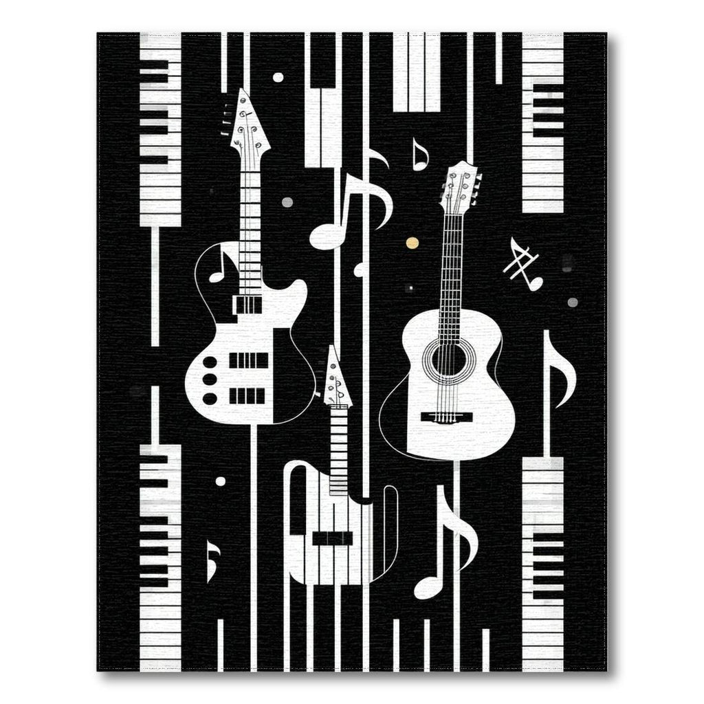 Black & White Music-Themed Vibrant Rug