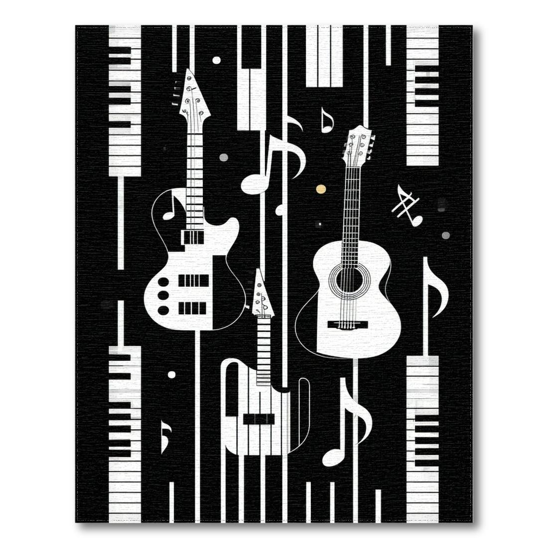 Black & White Music-Themed Vibrant Rug