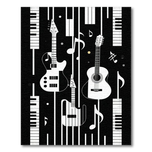 Black & White Music-Themed Vibrant Rug