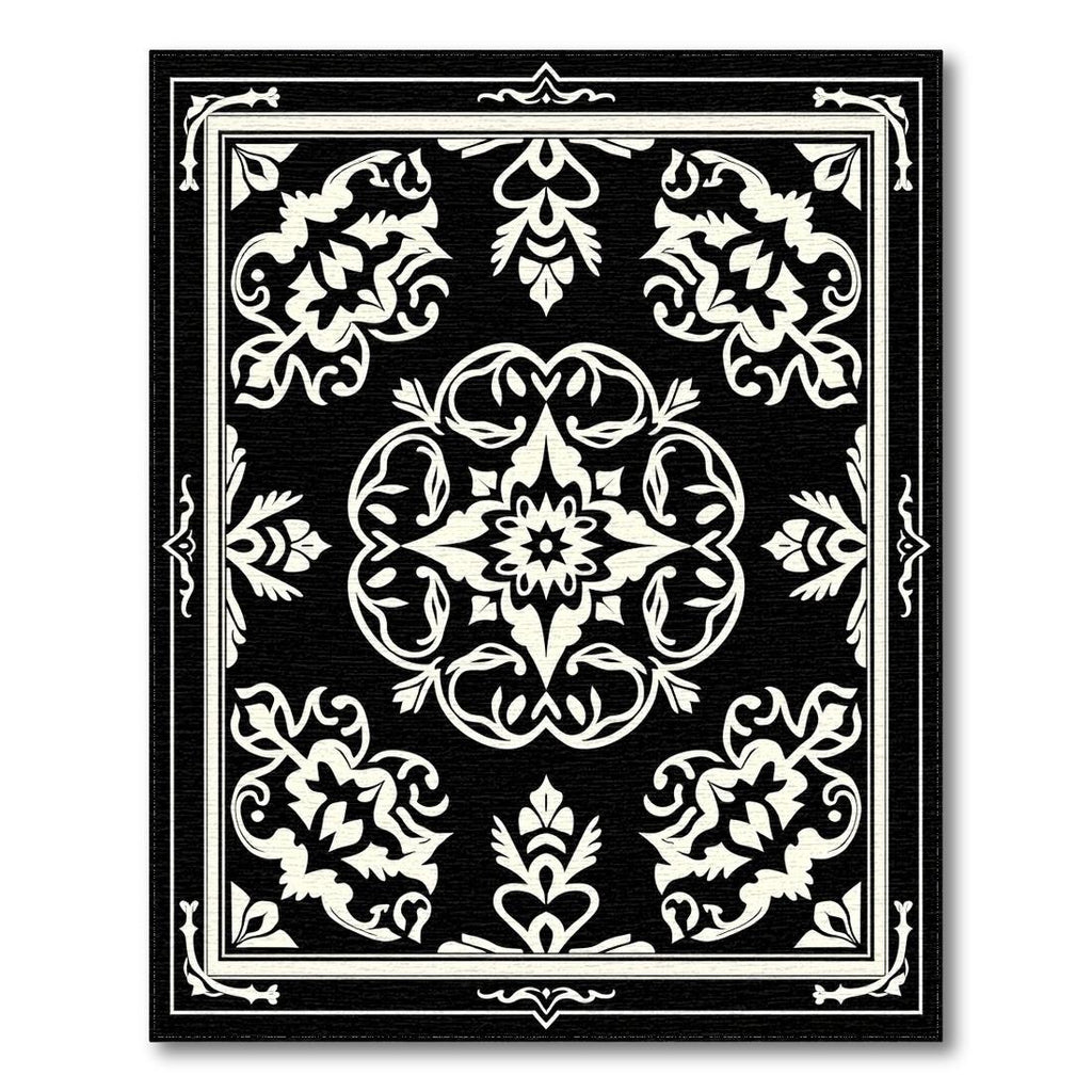Black & White Ornate Medallion Elegant Rug(Black)