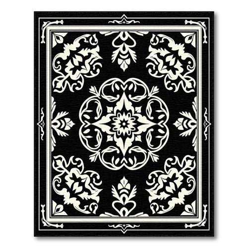 Black & White Ornate Medallion Elegant Rug(Black)