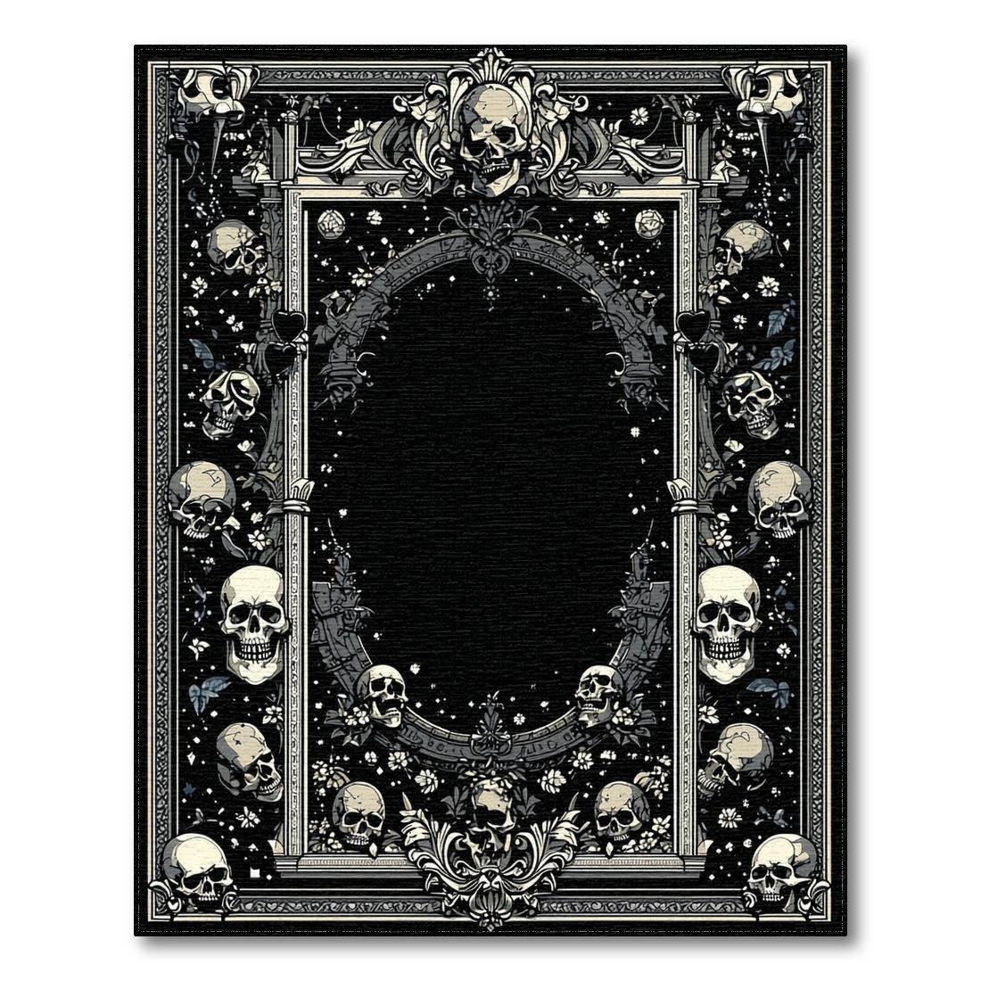 Black & White Skull-Patterned Gothic Rug(Black)