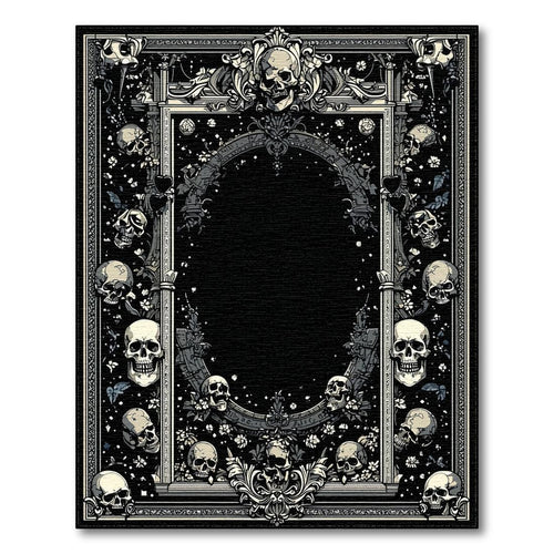 Black & White Skull-Patterned Gothic Rug(Black)