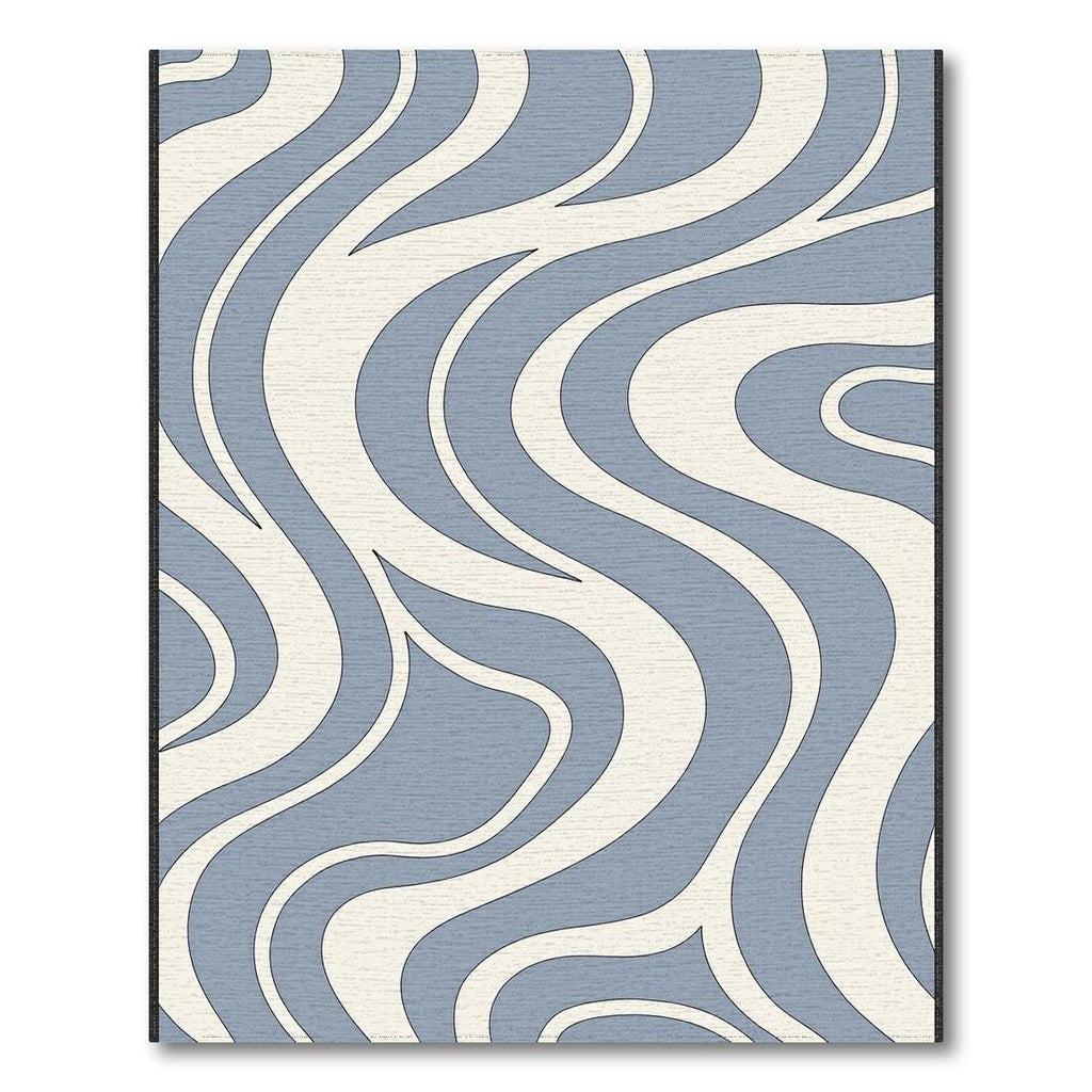 Blue and Cream Flowing Wave Tranquil Rug