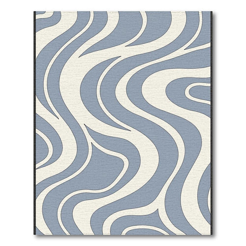 Blue and Cream Flowing Wave Tranquil Rug