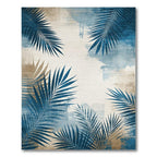 Blue Coastal Palm Leaf Rug
