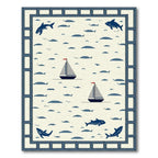 Blue Cream Nautical Playful Rug(Beige)