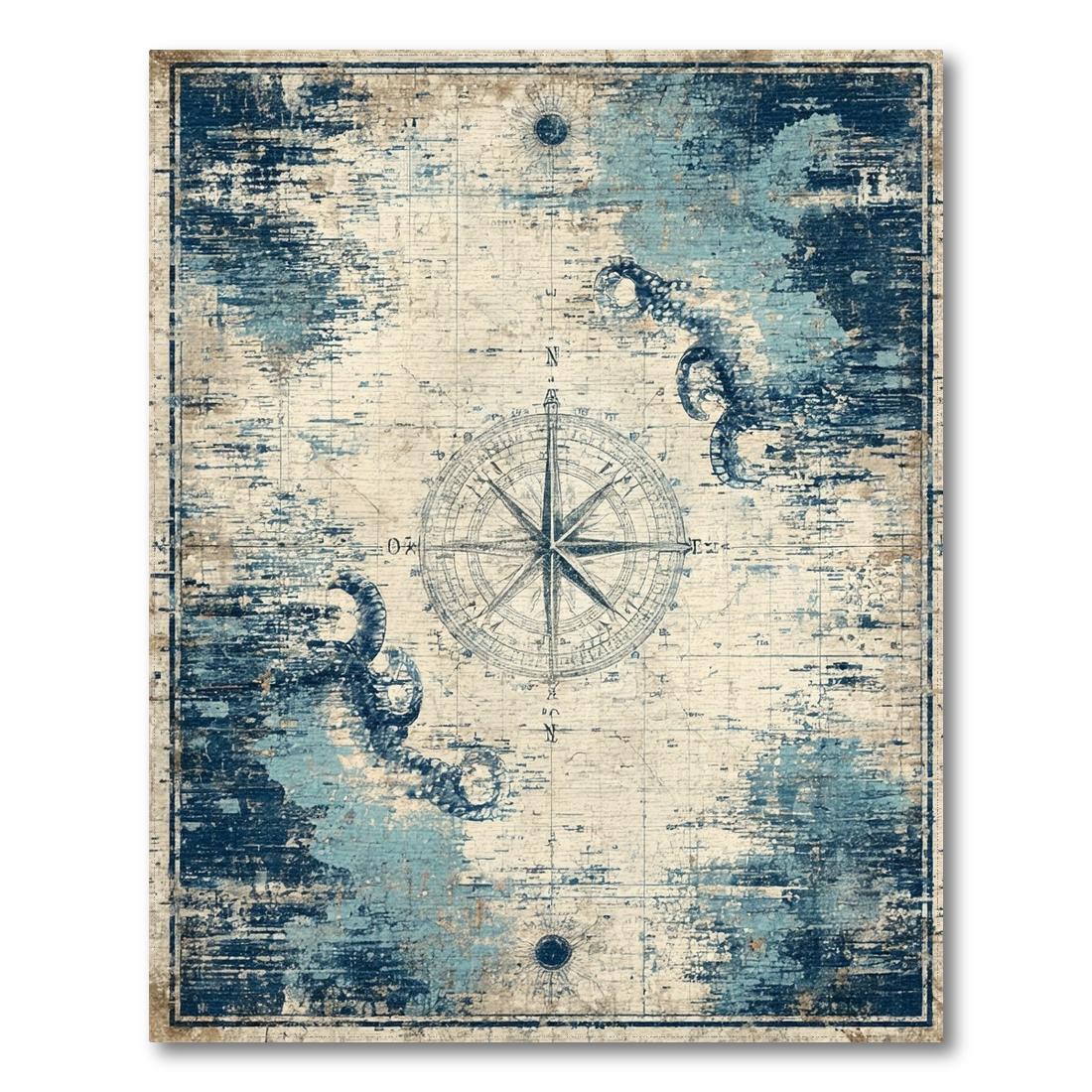 Blue Cream Vintage Nautical Rug(Blue)