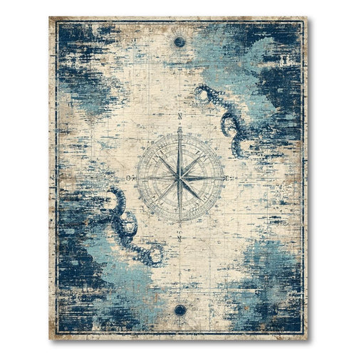 Blue Cream Vintage Nautical Rug(Blue)