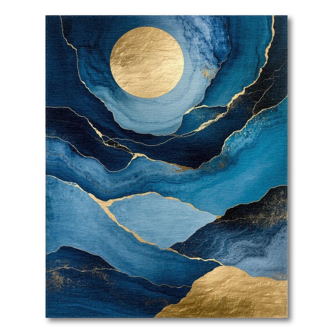 Blue Gold Fluid Abstract Serene Rug(Blue)
