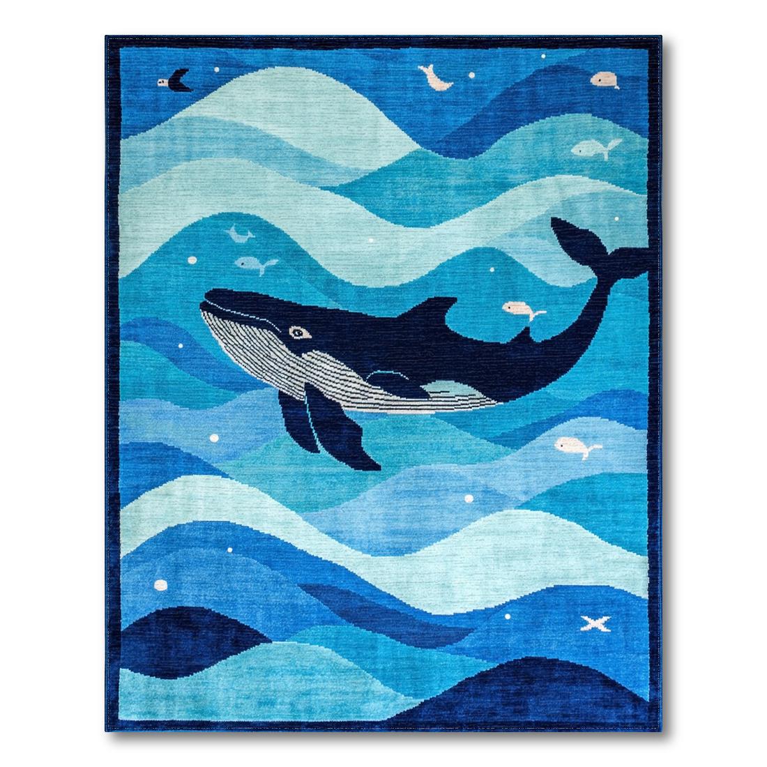 Blue Ocean Whale Playful Rug(Blue)