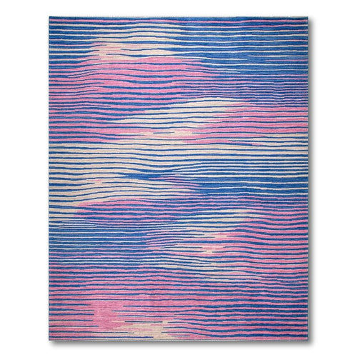 Blue Pink Flowing Striped Serene Rug