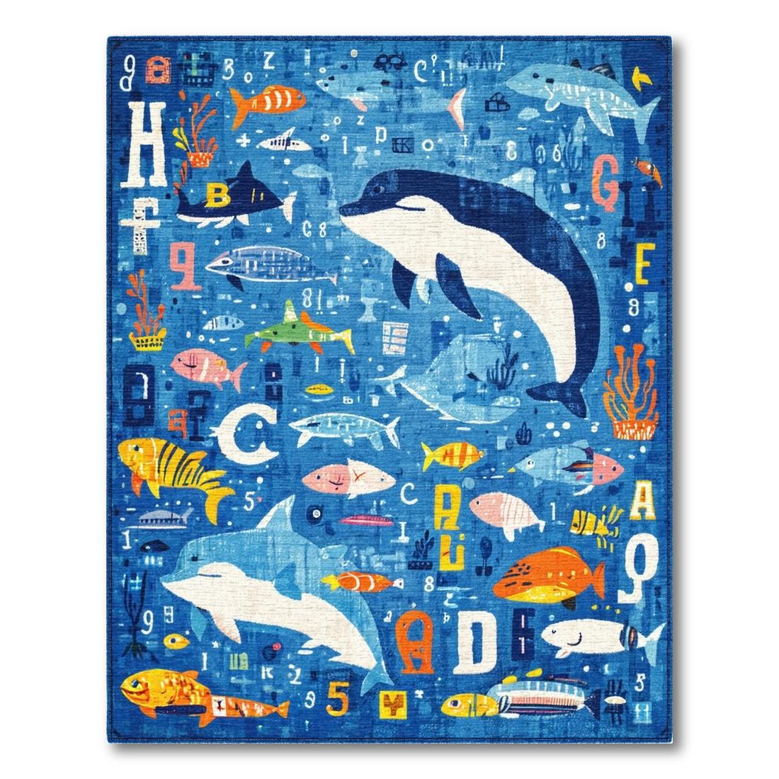 Blue Playful Ocean Life Rug(Blue)