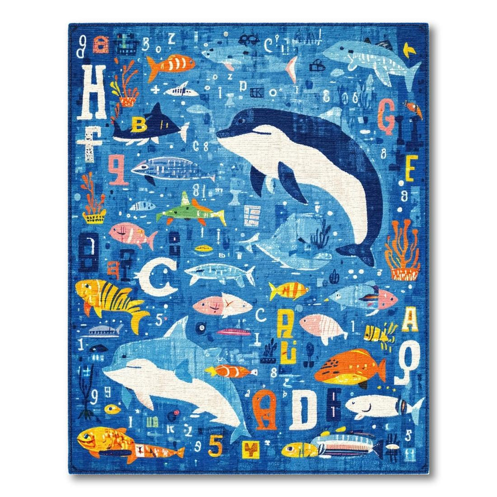 Blue Playful Ocean Life Rug(Blue)