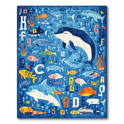 Blue Playful Ocean Life Rug(Blue)