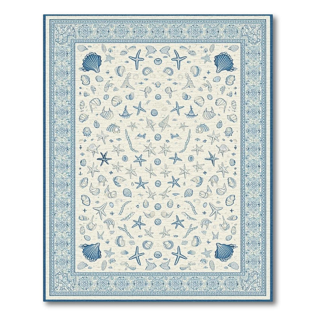Blue Seashell-Starfish Coastal Rug(Blue)