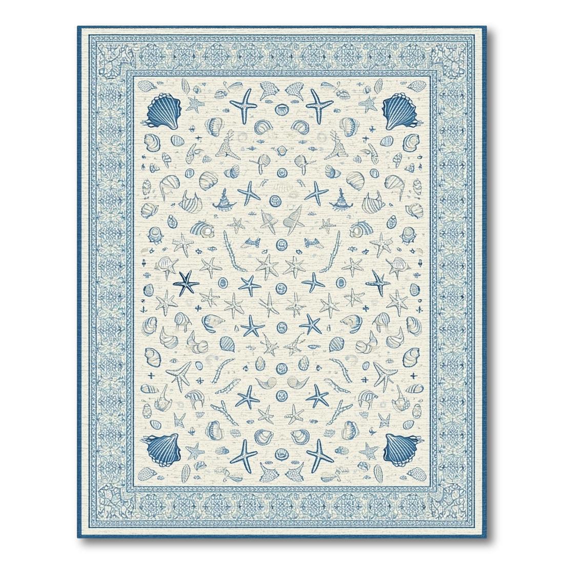 Blue Seashell-Starfish Coastal Rug(Blue)