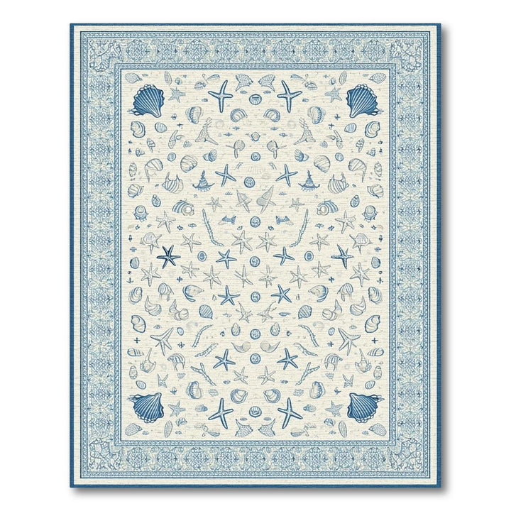 Blue Seashell-Starfish Coastal Rug(Blue)